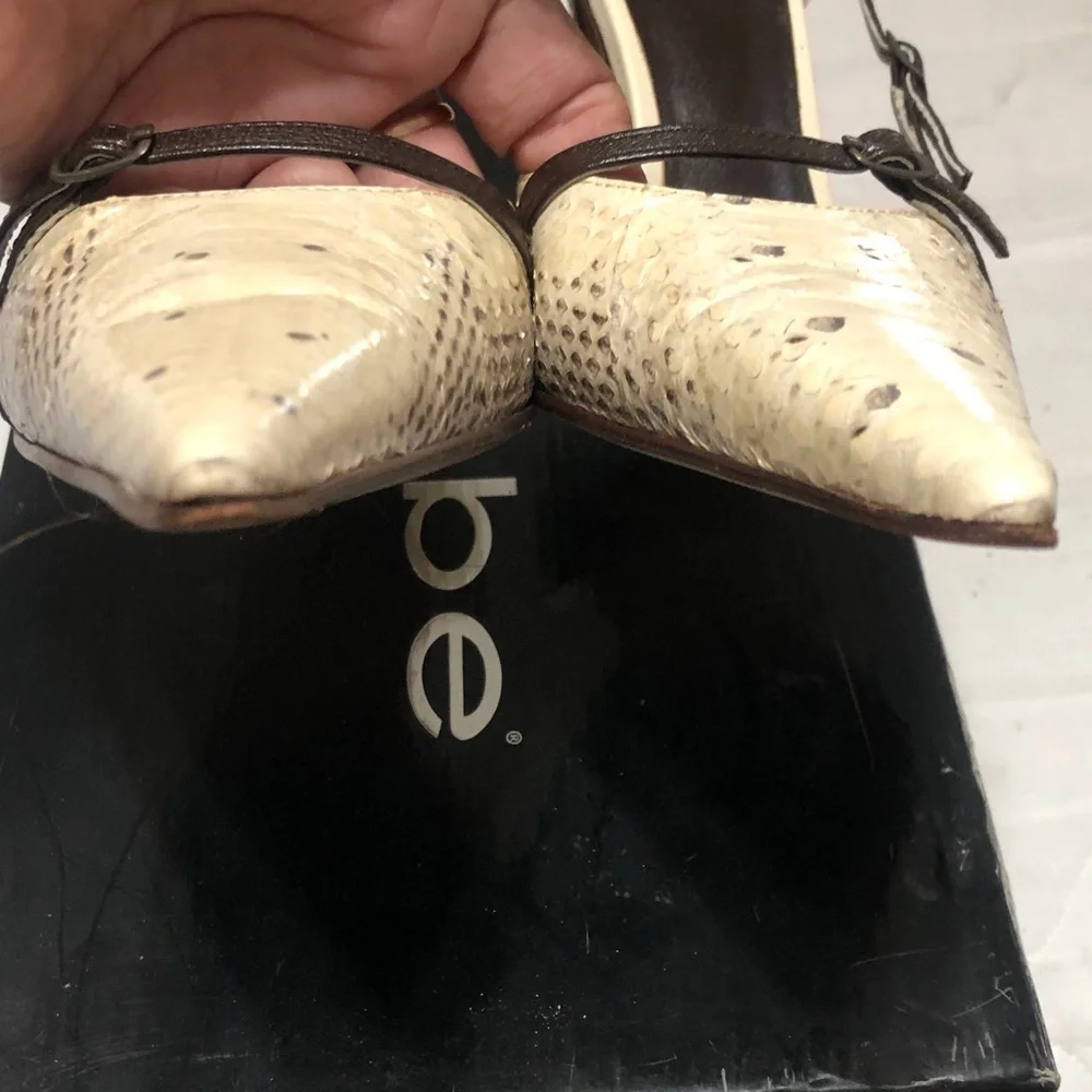 bebe Cream Snake-Print Pointed Toe Slingback Heels 7.5